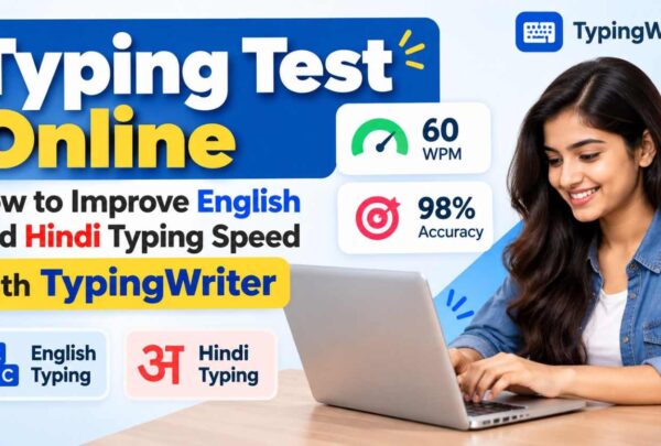 Student taking a Hindi typing test online with TypingWriter typing software