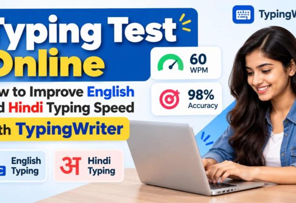Student taking a Hindi typing test online with TypingWriter typing software