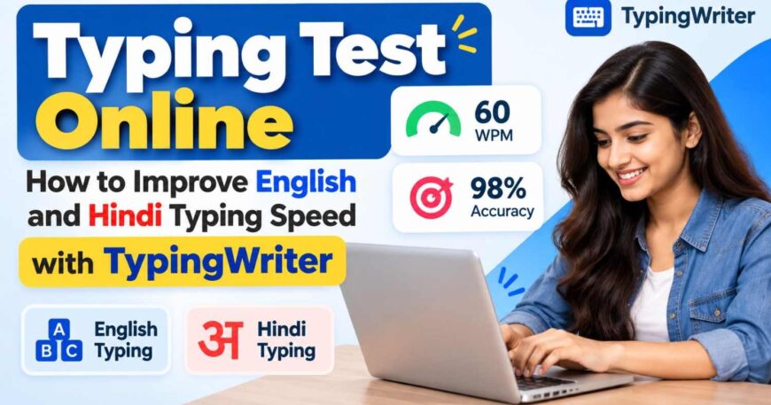Student taking a Hindi typing test online with TypingWriter typing software